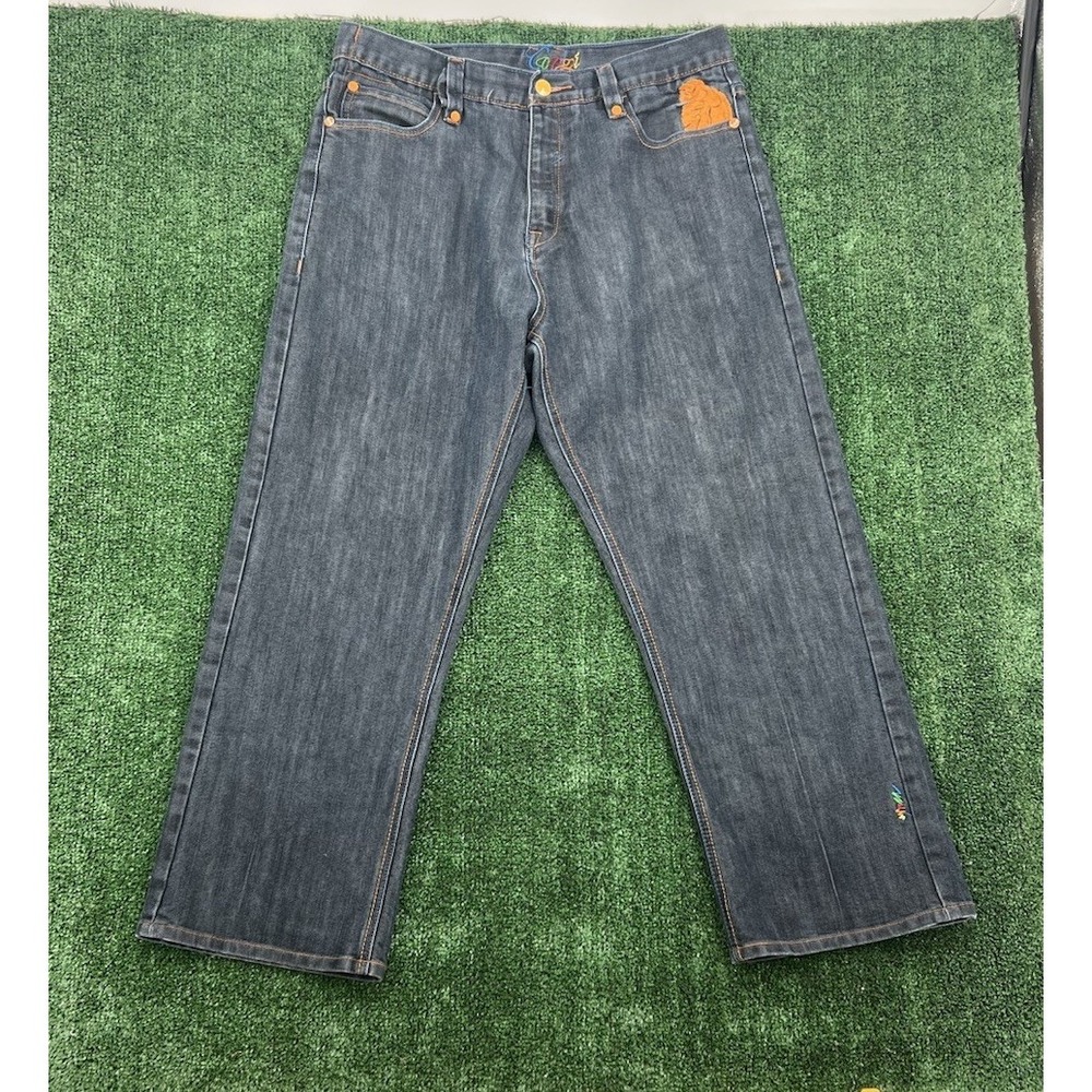 Vtg COOGI Men's Denim Jeans Embroidered Logos Wide-Leg Relaxed Fit Sz 38W 34L